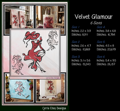 Velvet Glamour Elegant Woman in Red Dress Machine Embroidery Design, 6 Sizes, (4402)