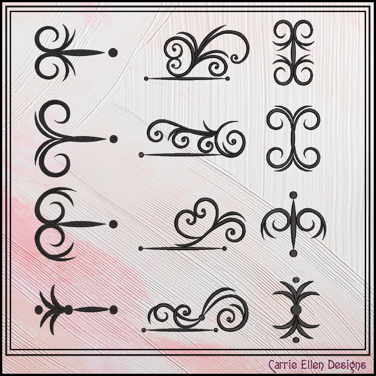 Vintage Flourishes Machine Embroidery Design Set - Elegant Border Scrollwork Pattern Bundle, 12 Designs, 6 Sizes (4403)