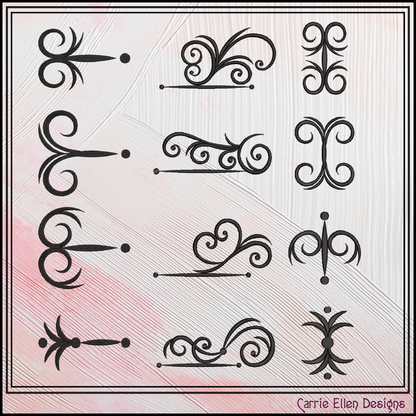 Vintage Flourishes Machine Embroidery Design Set - Elegant Border Scrollwork Pattern Bundle, 12 Designs, 6 Sizes (4403)
