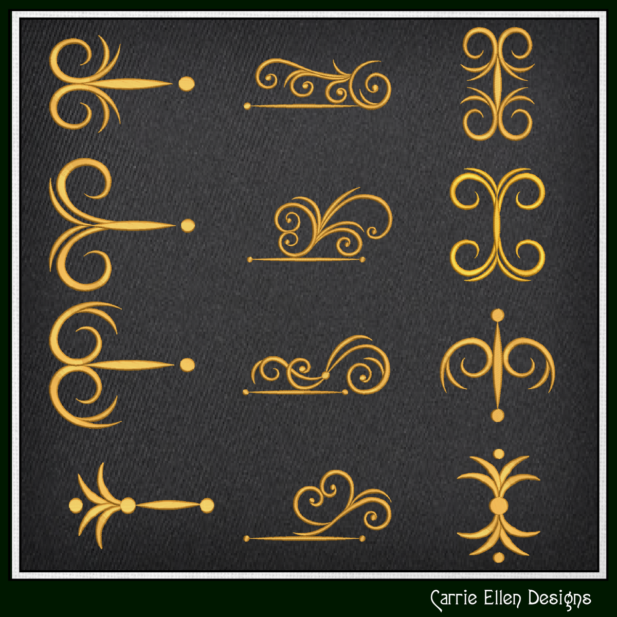 Vintage Flourishes Machine Embroidery Design Set - Elegant Border Scrollwork Pattern Bundle, 12 Designs, 6 Sizes (4403)