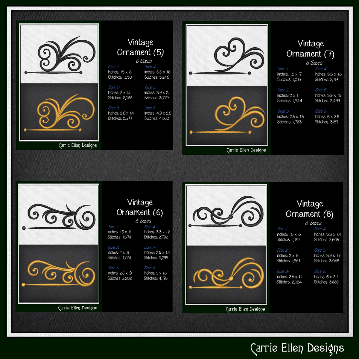 Vintage Flourishes Machine Embroidery Design Set - Elegant Border Scrollwork Pattern Bundle, 12 Designs, 6 Sizes (4403)
