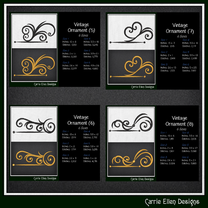 Vintage Flourishes Machine Embroidery Design Set - Elegant Border Scrollwork Pattern Bundle, 12 Designs, 6 Sizes (4403)