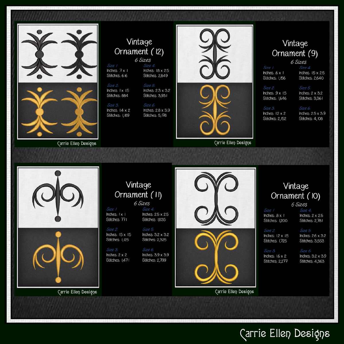 Vintage Flourishes Machine Embroidery Design Set - Elegant Border Scrollwork Pattern Bundle, 12 Designs, 6 Sizes (4403)