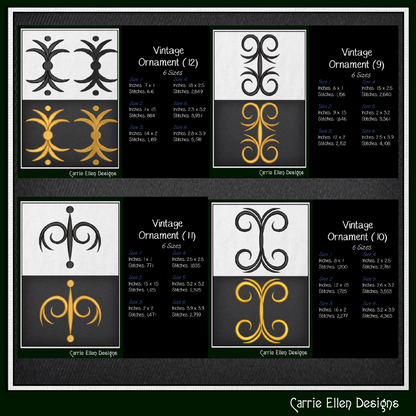 Vintage Flourishes Machine Embroidery Design Set - Elegant Border Scrollwork Pattern Bundle, 12 Designs, 6 Sizes (4403)