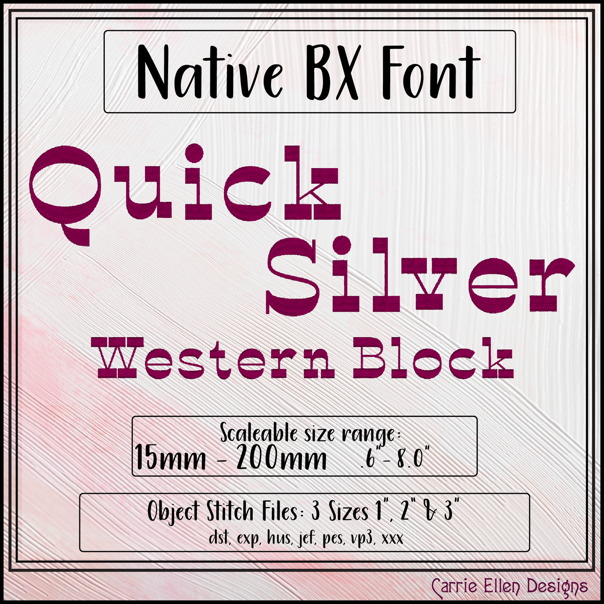 Quick Silver Western Block BX Embroidery Font | Native Embrilliance BX & Machine Formats (4404)