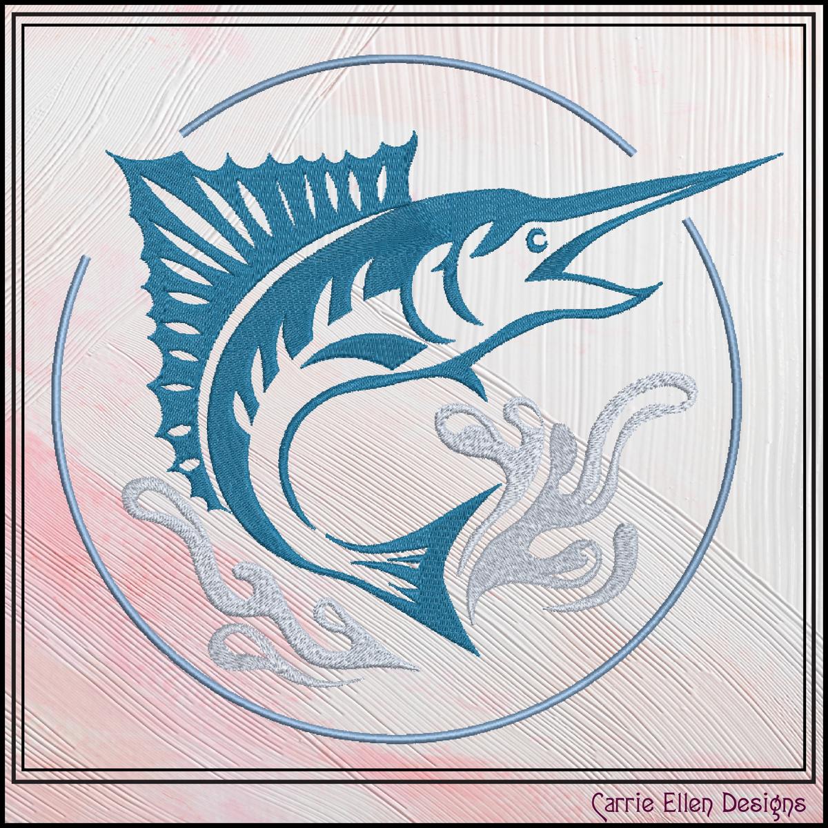 Pacific Blue Marlin Machine Embroidery Design, Ocean Sailfish Sport Fishing Pattern, 6 Sizes (4407)