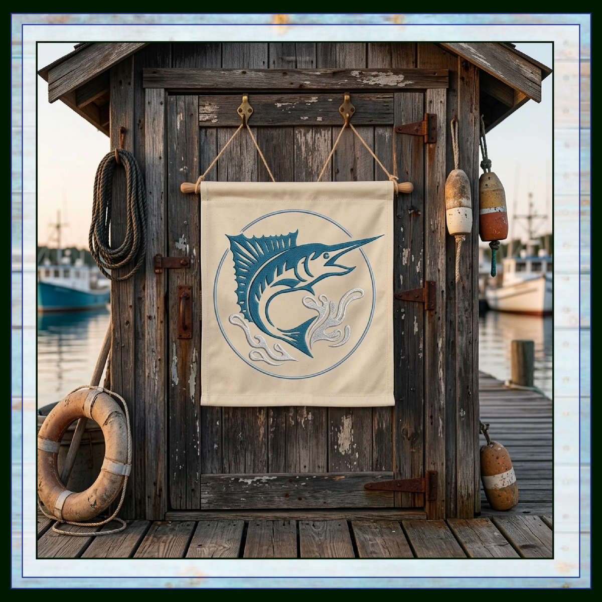 Pacific Blue Marlin Machine Embroidery Design, Ocean Sailfish Sport Fishing Pattern, 6 Sizes (4407)