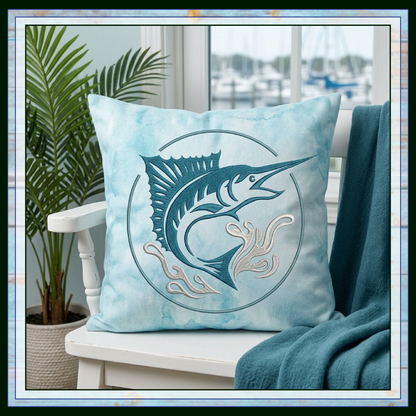 Pacific Blue Marlin Machine Embroidery Design, Ocean Sailfish Sport Fishing Pattern, 6 Sizes (4407)