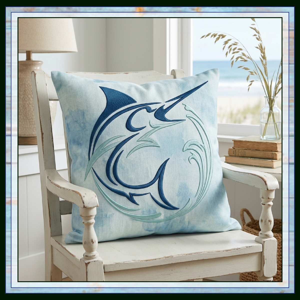 Pacific Blue Marlin Machine Embroidery Design, Ocean Sailfish Sport Fishing Pattern, 6 Sizes (4408)