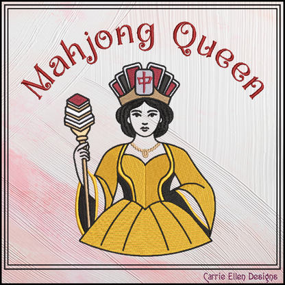 "Mahjong Queen" Royal Crown & Scepter Machine Embroidery Design, 6 Sizes (4416)