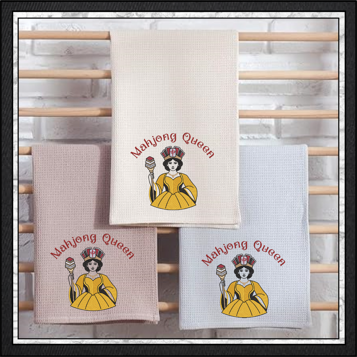 "Mahjong Queen" Royal Crown & Scepter Machine Embroidery Design, 6 Sizes (4416)