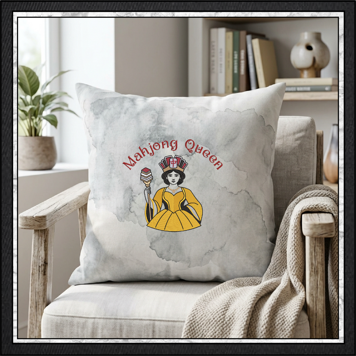 "Mahjong Queen" Royal Crown & Scepter Machine Embroidery Design, 6 Sizes (4416)