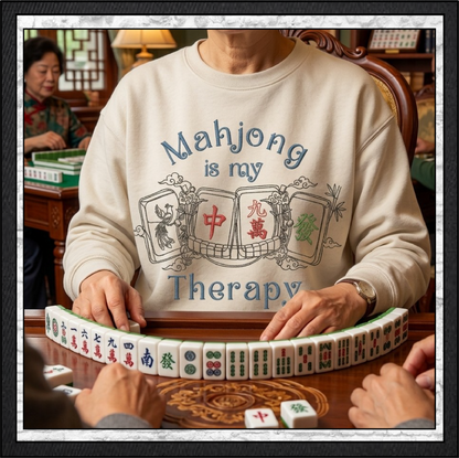 Mahjong Is My Therapy Machine Embroidery Design File - Oriental Cloud Dragon Tile Quote Pattern, 6 Sizes (4417)