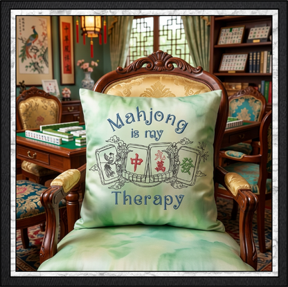 Mahjong Is My Therapy Machine Embroidery Design File - Oriental Cloud Dragon Tile Quote Pattern, 6 Sizes (4417)