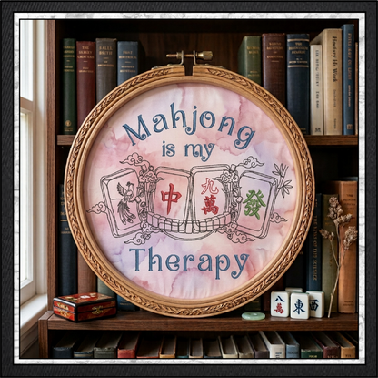 Mahjong Is My Therapy Machine Embroidery Design File - Oriental Cloud Dragon Tile Quote Pattern, 6 Sizes (4417)