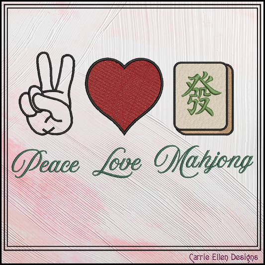 Peace Love Mahjong Machine Embroidery Design File - Green Dragon Tile Graphic Pattern, 6 Sizes (4419)