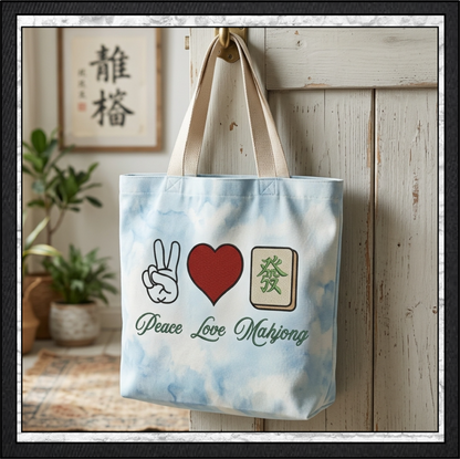 Peace Love Mahjong Machine Embroidery Design File - Green Dragon Tile Graphic Pattern, 6 Sizes (4419)