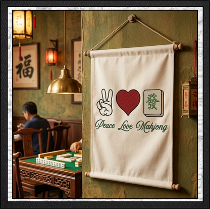 Peace Love Mahjong Machine Embroidery Design File - Green Dragon Tile Graphic Pattern, 6 Sizes (4419)