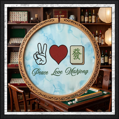 Peace Love Mahjong Machine Embroidery Design File - Green Dragon Tile Graphic Pattern, 6 Sizes (4419)
