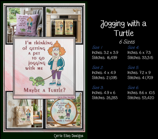 Getting a Pet to Go Jogging With Me... Maybe a Turtle, Funny Sarcastic Machine Embroidery Quote Design, 6 Sizes (4421)