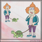 Lady Walking A Turtle Machine Embroidery Design File - Funny Pet Cartoon Pattern, 6 Sizes (4422)