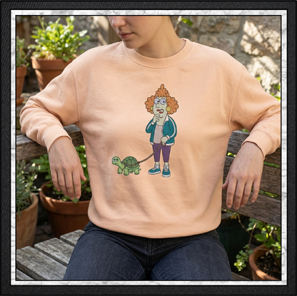 Lady Walking A Turtle Machine Embroidery Design File - Funny Pet Cartoon Pattern, 6 Sizes (4422)