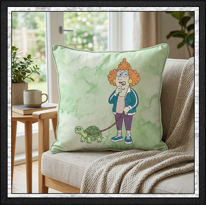 Lady Walking A Turtle Machine Embroidery Design File - Funny Pet Cartoon Pattern, 6 Sizes (4422)