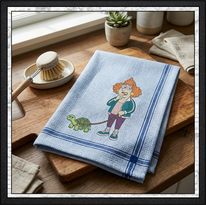 Lady Walking A Turtle Machine Embroidery Design File - Funny Pet Cartoon Pattern, 6 Sizes (4422)