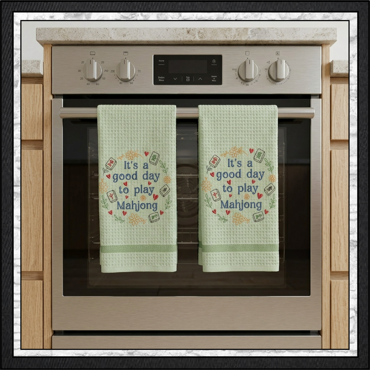 "It's a Good Day to Play Mahjong" Floral Wreath Machine Embroidery Design, 6 Sizes (4424)