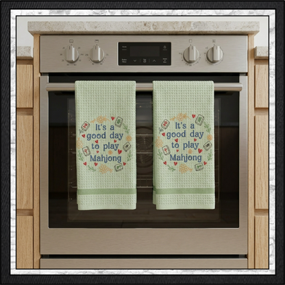 "It's a Good Day to Play Mahjong" Floral Wreath Machine Embroidery Design, 6 Sizes (4424)