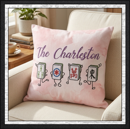 The Charleston Mahjong Tiles Machine Embroidery Design File - Dancing Mahjong Tile Quote Pattern, 6 Sizes (4425)