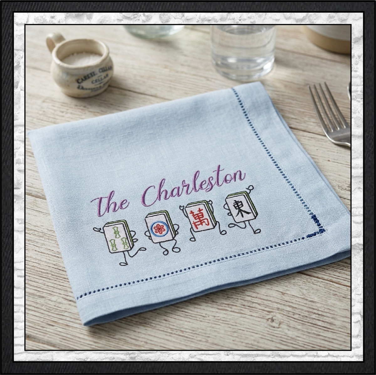 The Charleston Mahjong Tiles Machine Embroidery Design File - Dancing Mahjong Tile Quote Pattern, 6 Sizes (4425)