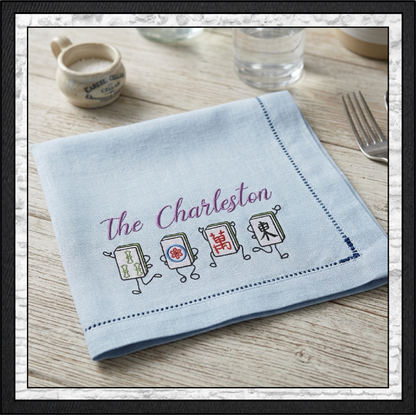The Charleston Mahjong Tiles Machine Embroidery Design File - Dancing Mahjong Tile Quote Pattern, 6 Sizes (4425)