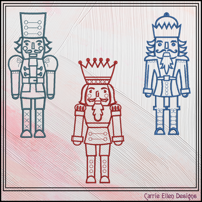 Classic Nutcracker Machine Embroidery Design Bundle | Christmas Line Design Pattern, 3 Designs. 6 Sizes each (4426)