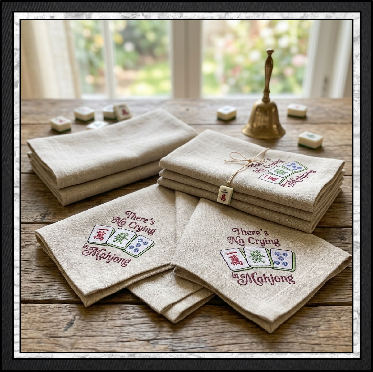 "There's No Crying in Mahjong" Tiles Quote Machine Embroidery Design, 6 Sizes (4430)