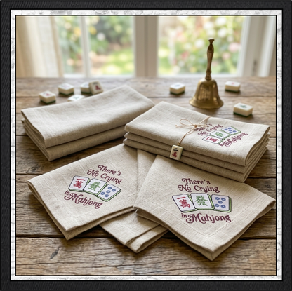 "There's No Crying in Mahjong" Tiles Quote Machine Embroidery Design, 6 Sizes (4430)