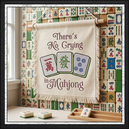 "There's No Crying in Mahjong" Tiles Quote Machine Embroidery Design, 6 Sizes (4430)