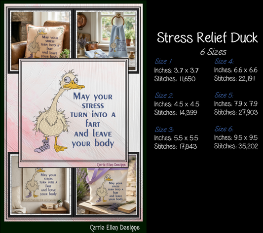"May Your Stress Turn Into a Fart" Funny Goose Duck Machine Embroidery Design, 6 Sizes (4432)