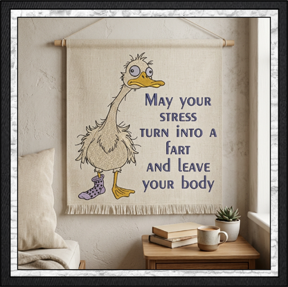 "May Your Stress Turn Into a Fart" Funny Goose Duck Machine Embroidery Design, 6 Sizes (4432)