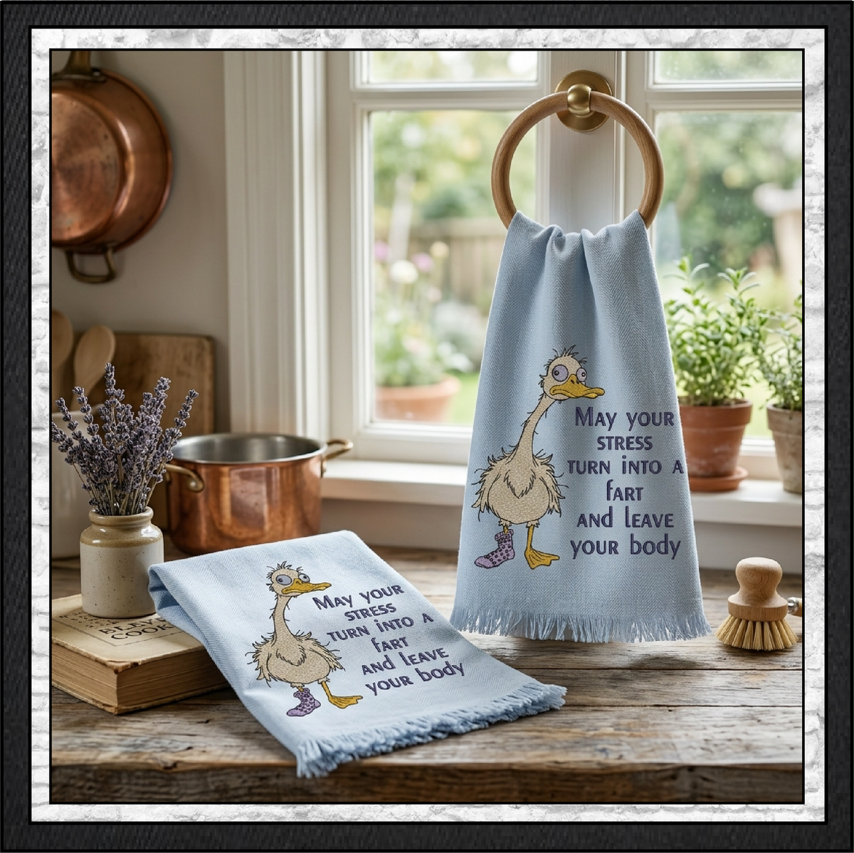 "May Your Stress Turn Into a Fart" Funny Goose Duck Machine Embroidery Design, 6 Sizes (4432)