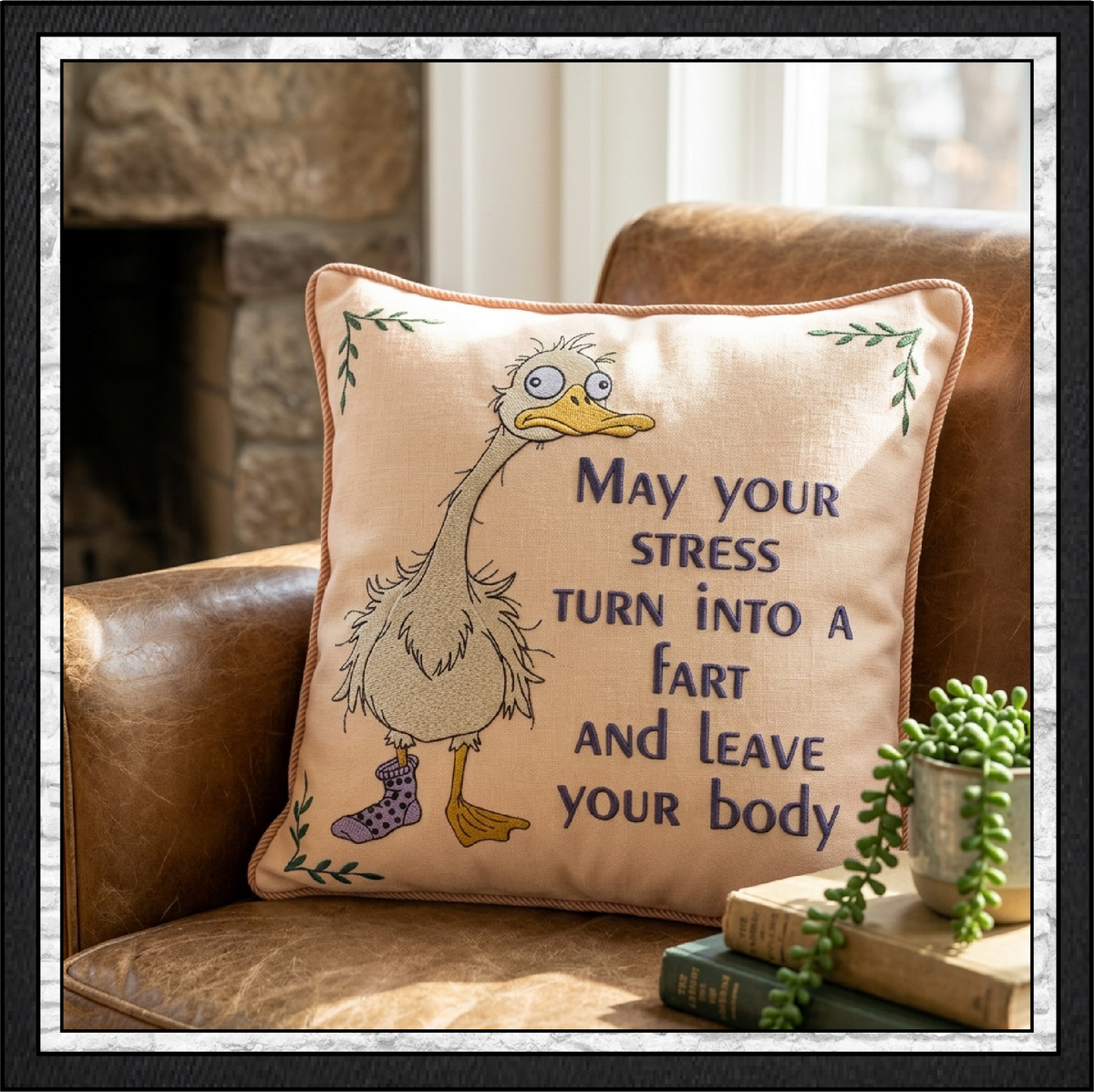 "May Your Stress Turn Into a Fart" Funny Goose Duck Machine Embroidery Design, 6 Sizes (4432)