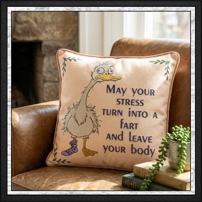 "May Your Stress Turn Into a Fart" Funny Goose Duck Machine Embroidery Design, 6 Sizes (4432)