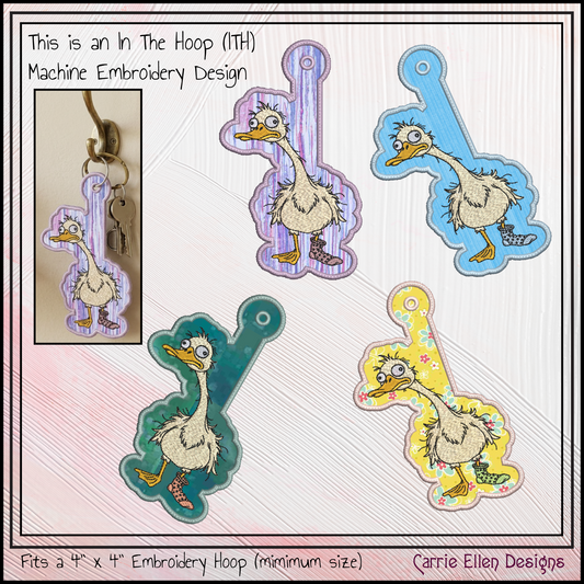 Silly Goose ITH Machine Embroidery Key Tag  Design  – In The Hoop Fun Novelty Bag Charm & Keychain (4434)
