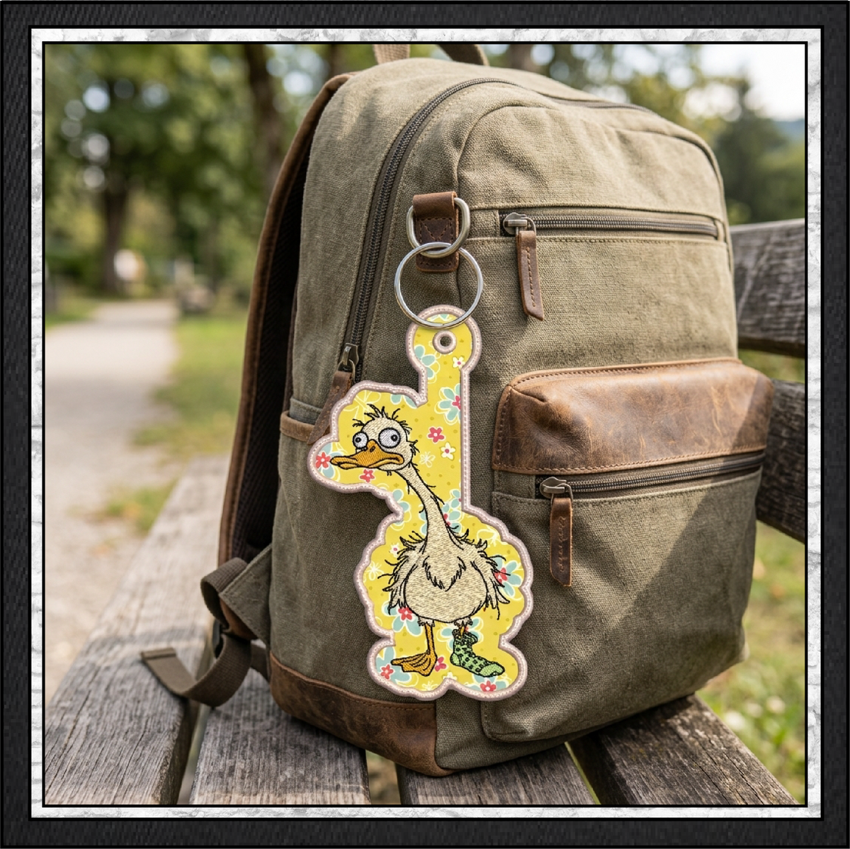 Silly Goose ITH Machine Embroidery Key Tag  Design  – In The Hoop Fun Novelty Bag Charm & Keychain (4434)