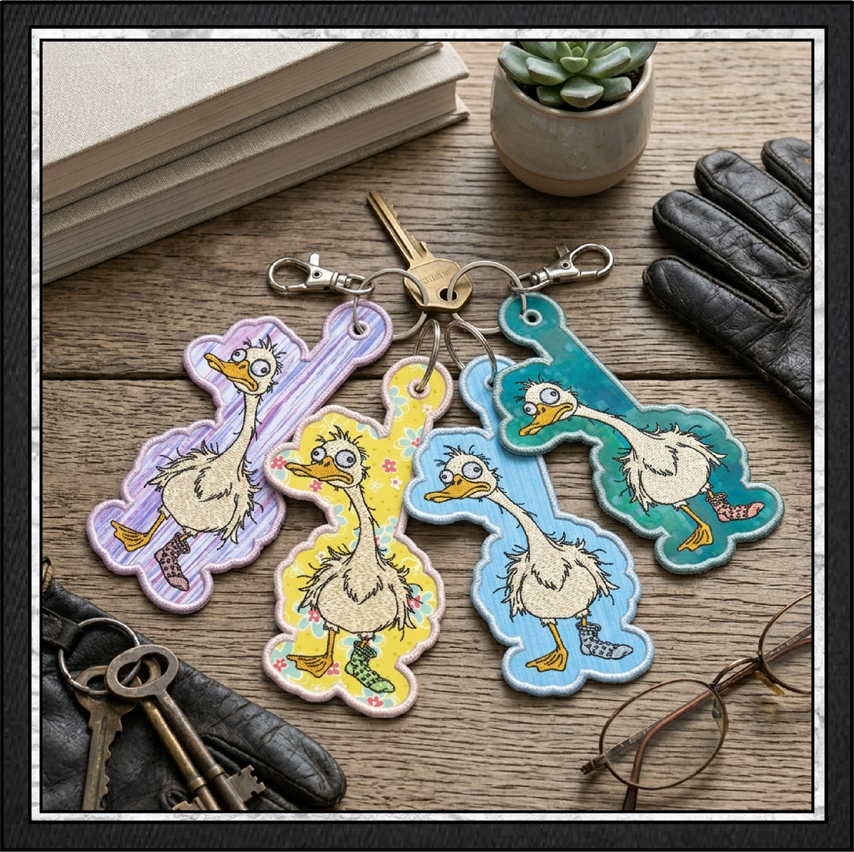 Silly Goose ITH Machine Embroidery Key Tag  Design  – In The Hoop Fun Novelty Bag Charm & Keychain (4434)