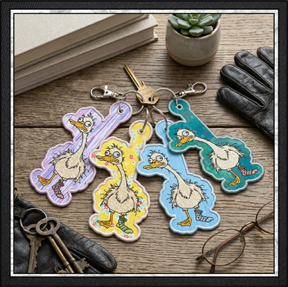 Silly Goose ITH Machine Embroidery Key Tag  Design  – In The Hoop Fun Novelty Bag Charm & Keychain (4434)