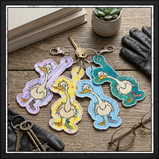 Silly Goose ITH Machine Embroidery Key Tag  Design  – In The Hoop Fun Novelty Bag Charm & Keychain (4434)