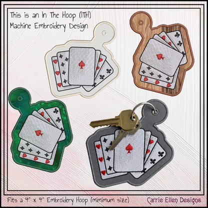 Playing Cards Key Fob / Bag Charm – In The Hoop Machine Embroidery Project (4436)