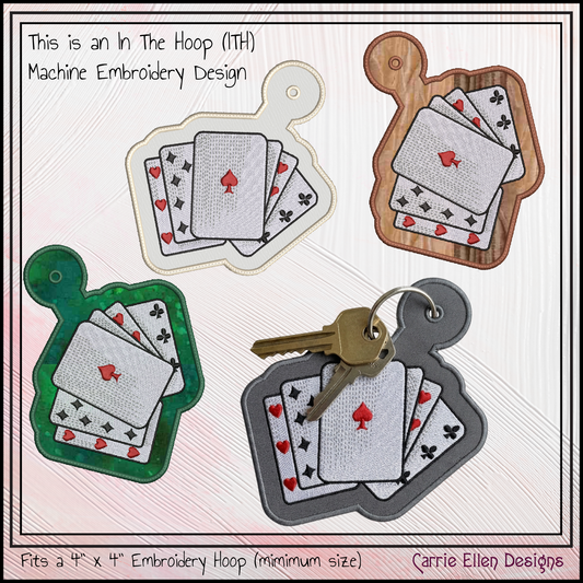 Playing Cards Key Fob / Bag Charm – In The Hoop Machine Embroidery Project (4436)