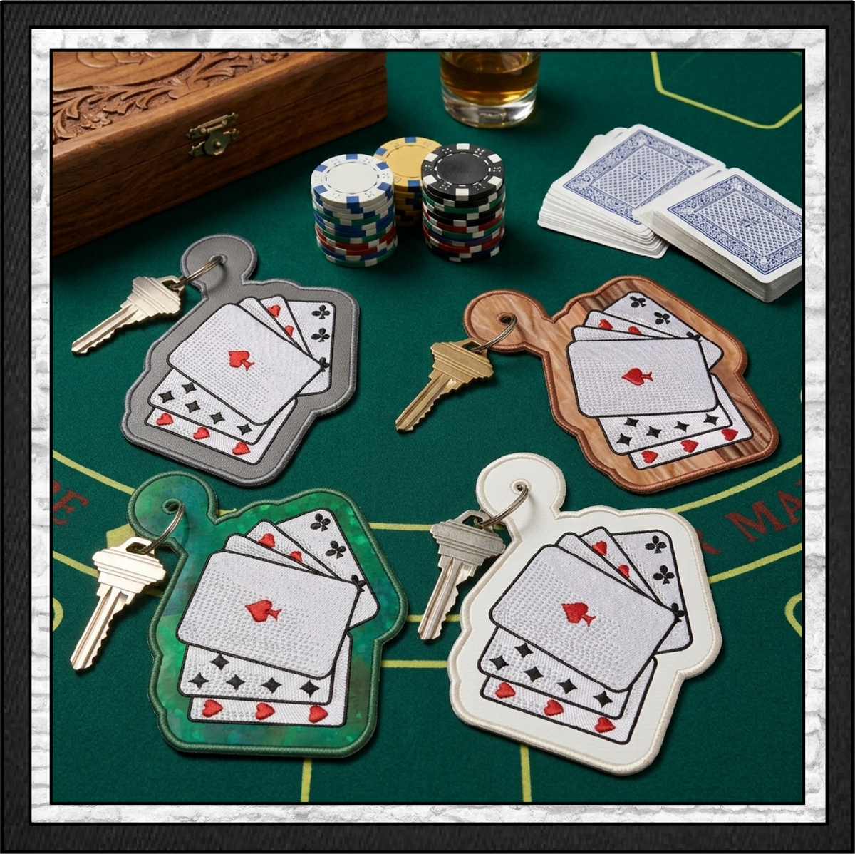 Playing Cards Key Fob / Bag Charm – In The Hoop Machine Embroidery Project (4436)
